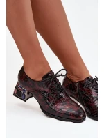 Skórzane Lakierowane Półbuty Damskie Na Obcasie Z Kryształkami Artiker 57C0073 Bordowe