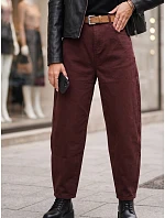 Dámske džínsy s vysokým pásom, strih mom fit, s opaskom, bordové, FashionStreet UY3121 Dámske džínsy s vysokým pásom, strih mom fit, s opaskom, bordové, FashionStreet UY3121