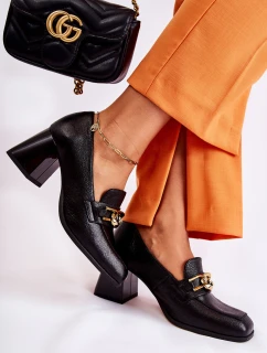 Skórzane Czółenka Z Łańcuchem Laura Messi 2515 Czarne