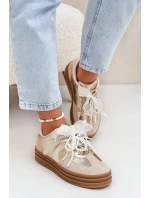 Sneakersy Damskie Na Platformie Z Ozdobami Beżowo-Złote Vinness