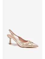 Dámské sandály na podpatku s řemínky a přezkou Zlaté Parina