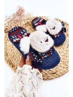 Dziecięce Kapcie Na Grubej Podeszwie z Misiem Granatowe Dasca