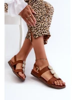 Sandały Damskie Płaskie Z Ozdobami Sergio Leone SK072H Brązowe