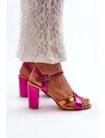 Eko Skórzane Sandały Na Obcasie Słupku Fuksja Abilica