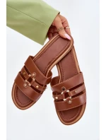 Płaskie Klapki Damskie Ze Złotym Detalem Camel Noroti