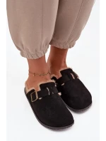 Klapki Chodaki Damskie Ocieplane Futerkiem Z Klamrą Czarne Sylisse