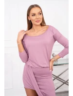 Asymetrické šaty s 3/4 rukávmi, tmavo ružové