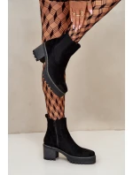 Botki Damskie Ocieplane Na Słupku Eko Zamszowe Czarne Irissinae