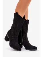 Ażurowe Kozaki Kowbojki Do Połowy Łydki S.Barski HY51-238 Czarne