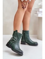 Zazoo Kožené členkové topánky s nízkym podpätkom Tmavo zelená Zazoo Kožené členkové topánky s nízkym podpätkom Tmavo zelená