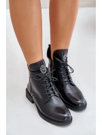 Ocieplane Botki Na Płaskim Obcasie Z Ozdobą Czarne Leonise