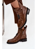 Ocieplane Skórzane Botki Damskie Z Ozdobnym Detalem Brązowe Briselda