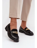 Lakierowane Mokasyny Damskie Ze Złotą Ozdobą S.Barski HY52-540 Czarne Lakierowane Mokasyny Damskie Ze Złotą Ozdobą S.Barski HY52-540 Czarne