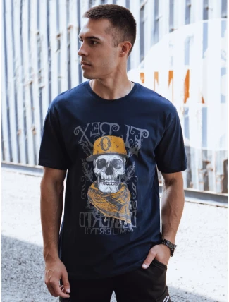 Pánske tričko s potlačou tmavomodré FashionStreet RX5618