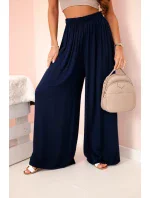 Dámske široké viskózové nohavice s elastickým pásom tmavomodré Dámske široké viskózové nohavice s elastickým pásom tmavomodré