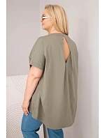 Dámske Plus veľkosť bavlnená blúzka s krátkym rukávom Khaki