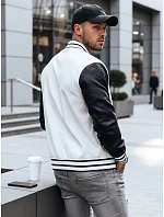 Pánska kožená baseballová bunda v ecru farbe FashionStreet TX4708