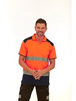 Yoko HVJ 220 Hi-Vis Piqué Polo 79.J220, vysoká viditeľnosť, oranžová/námornícka modrá