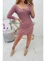 Šaty s gombíkovým výstrihom tmavo ružové