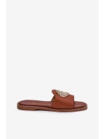 Eko Skórzane Klapki Na Płaskim Obcasie Z Ozdoba Camel Tatereia