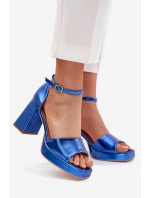 Lakierowane Sandały Damskie Na Słupku Niebieskie Marila