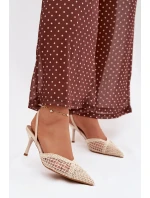 Sandály z pleteniny na jehlovém podpatku světle béžové Hanelis