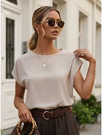 Dámska oversize blúzka z viskózy s krátkymi rukávmi, béžová, FashionStreet RY2927 Dámska oversize blúzka z viskózy s krátkymi rukávmi, béžová, FashionStreet RY2927
