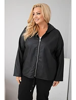 Dámska bunda vo veľkosti Plus Size s kapucňou a nastaviteľným spodným lemom, čierna