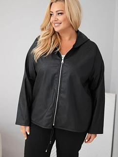 Dámska bunda vo veľkosti Plus Size s kapucňou a nastaviteľným spodným lemom, čierna