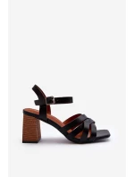 Sandały Damskie Na Słupku Czarne Opifiana
