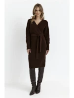 M810 Svetrové šaty s výstrihom do V - hnedé