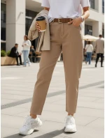 Dámske džínsy s opaskom mom fit béžové FashionStreet UY2880 Dámske džínsy s opaskom mom fit béžové FashionStreet UY2880