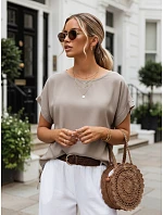 Dámska oversize blúzka z viskózy s krátkymi rukávmi v farbe mokka, FashionStreet RY2925 Dámska oversize blúzka z viskózy s krátkymi rukávmi v farbe mokka, FashionStreet RY2925