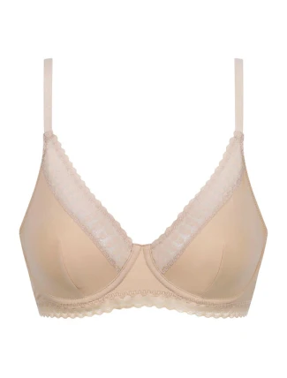 Dámska čipkovaná podprsenka s kosticami DIM DAILY MICRO FOULARD BRA - DIM - nude