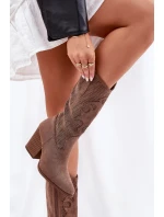 Ażurowe Kozaki Kowbojki Na Słupku S.Barski HY51-606 Brązowe