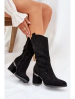 Ażurowe Kozaki Kowbojki Do Połowy Łydki S.Barski HY51-238 Czarne