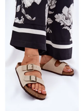 Zamszowe Klapki Damskie Z Klamrami Big Star RR274A391 Beżowe