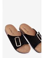 Kožené semišové dámské pantofle s přezkou černé Beryl