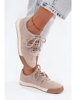 Semišové dámske tenisky s dvojitým šnurovaním Big Star UU274001 Beige