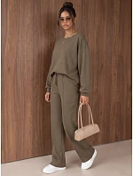 Dámska tepláková súprava so širokými nohavicami v khaki farbe FashionStreet AY1229 Dámska tepláková súprava so širokými nohavicami v khaki farbe FashionStreet AY1229