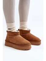 Modne Zamszowe Niskie Śniegowce Camel Nucca