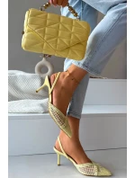 Sandály z pleteniny na jehlové podpatku žluté Hanelis
