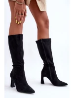 Zamszowe Kozaki Na Słupku Czarne Adrolio