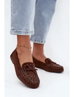 Zdobione Mokasyny Damskie Z Eko Zamszu Brązowe Prissine