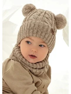 Detský set čiapka + rolák 48-344/A Béžová s hnedou - AJS