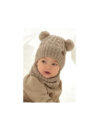 Detský set čiapka + rolák 48-344/A Béžová s hnedou - AJS