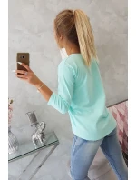 Blúzka s 3D grafikou hodiniek v mätovej farbe