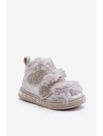 Skórzane Dziecięce Śniegowce Ocieplane Srebrne Leela