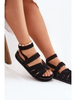 Eko Zamszowe Sandały Damskie Z Rzepami Czarne Valpera