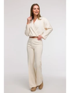 B296 Široké nohavice s prednými švami - vanilka